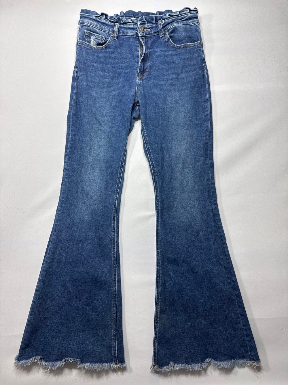 Rockin' C Women's Raw Hem Flare Blue Stretch Jeans - Size 30 (30x30.5)